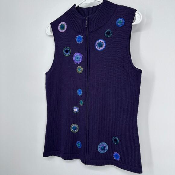 Coldwater Creek Sweater Vest Womens XS Embroidered Beaded Boho Layering Purple - Picture 5 of 13